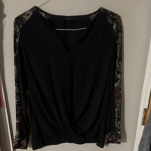 Elegant Black Women's Top with Patterned Sleeves
